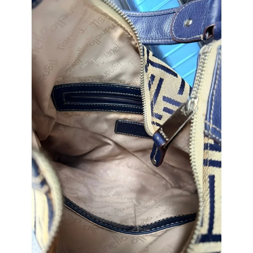 Tignanello Hobo‎ Bag Womens Navy Canvas Logo Y2K Vintage Classic